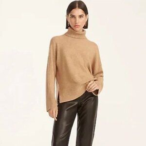 J. Crew Camel Tan Wool Blend Turtle Neck Soft Cropped Sweater Size XXS Oversized